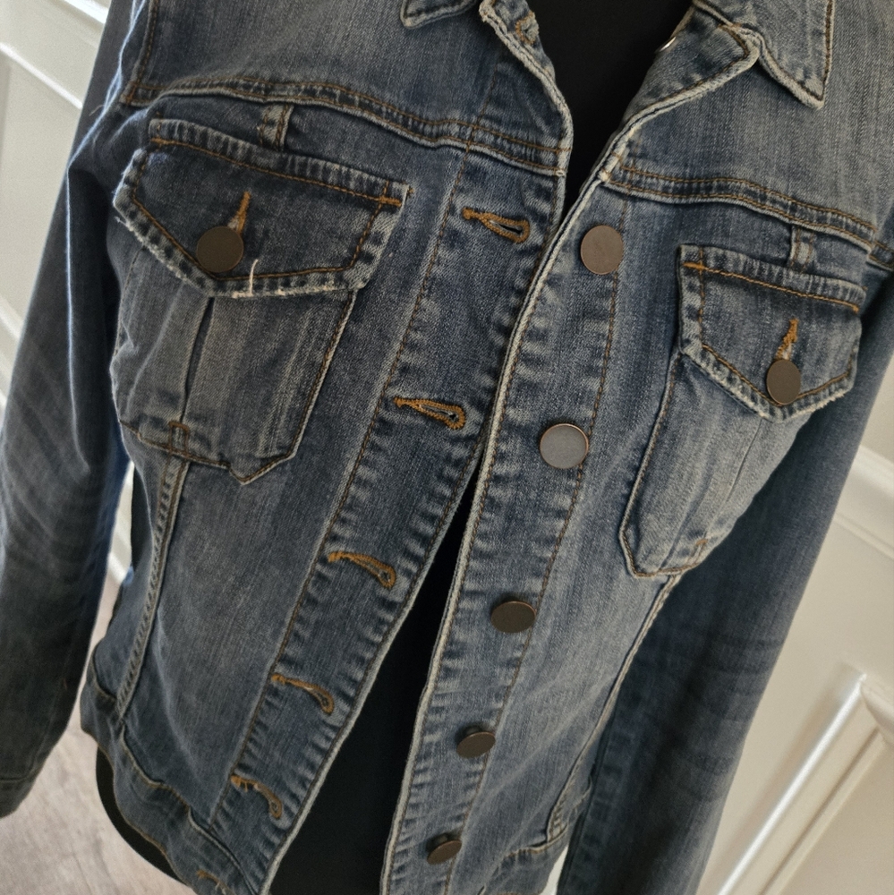 Blue Jean Jacket with Vintage Wash and Distressed Details